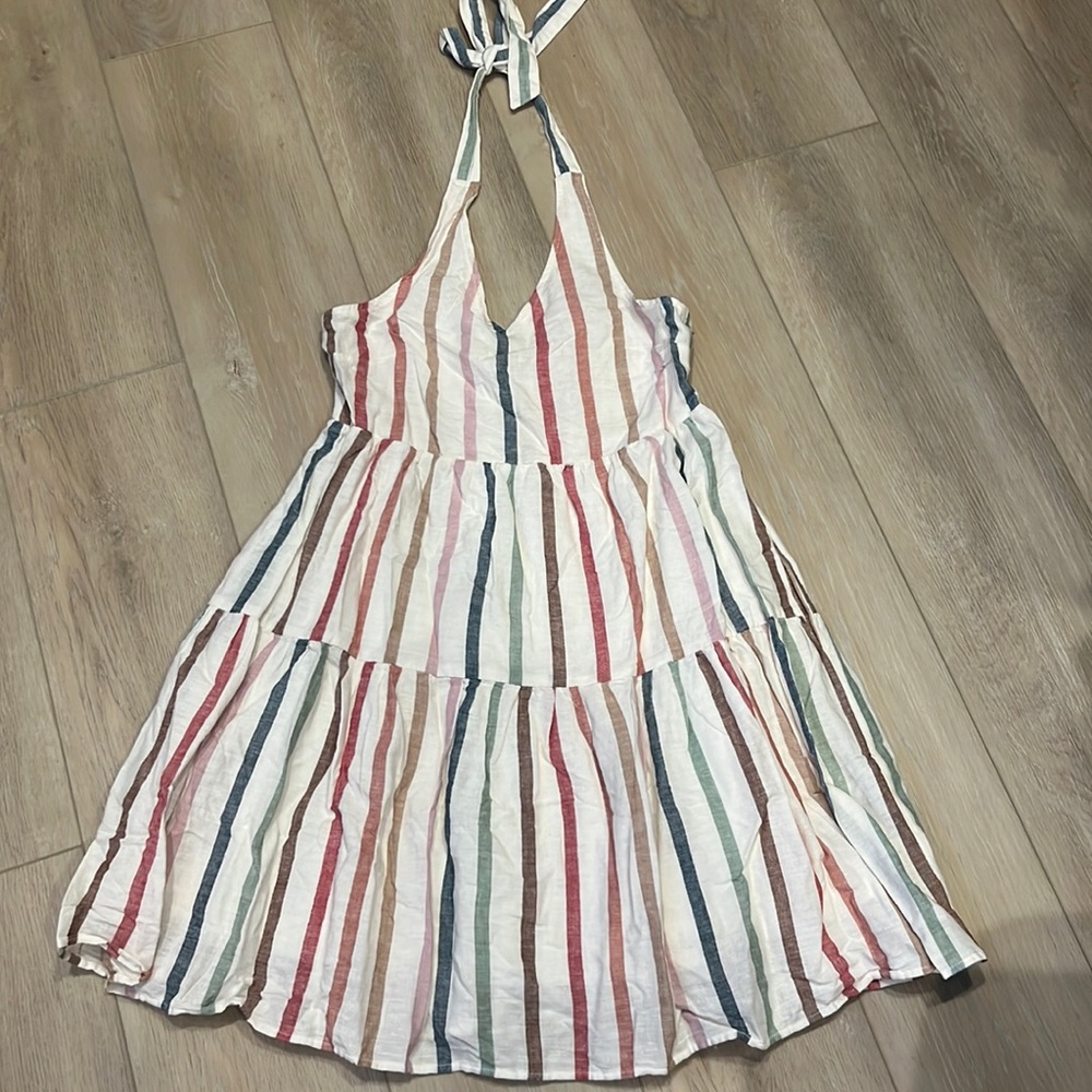 Rainbow Stripe Halter Dress - M